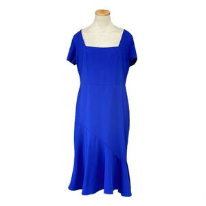 Miss Cristina Dress Women's 2XL Cobalt Blue Square Neck Trumpet Midi USA